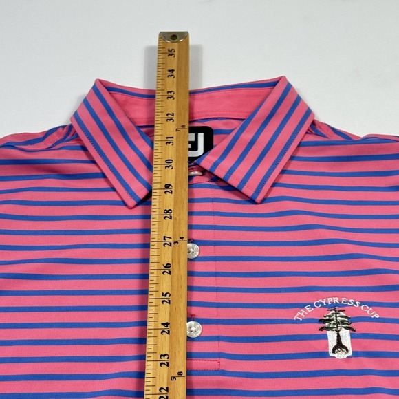 FootJoy Golf Polo Shirt Mens Large Pink Stripe Cypress Cup Performance Stretch - Picture 6 of 11